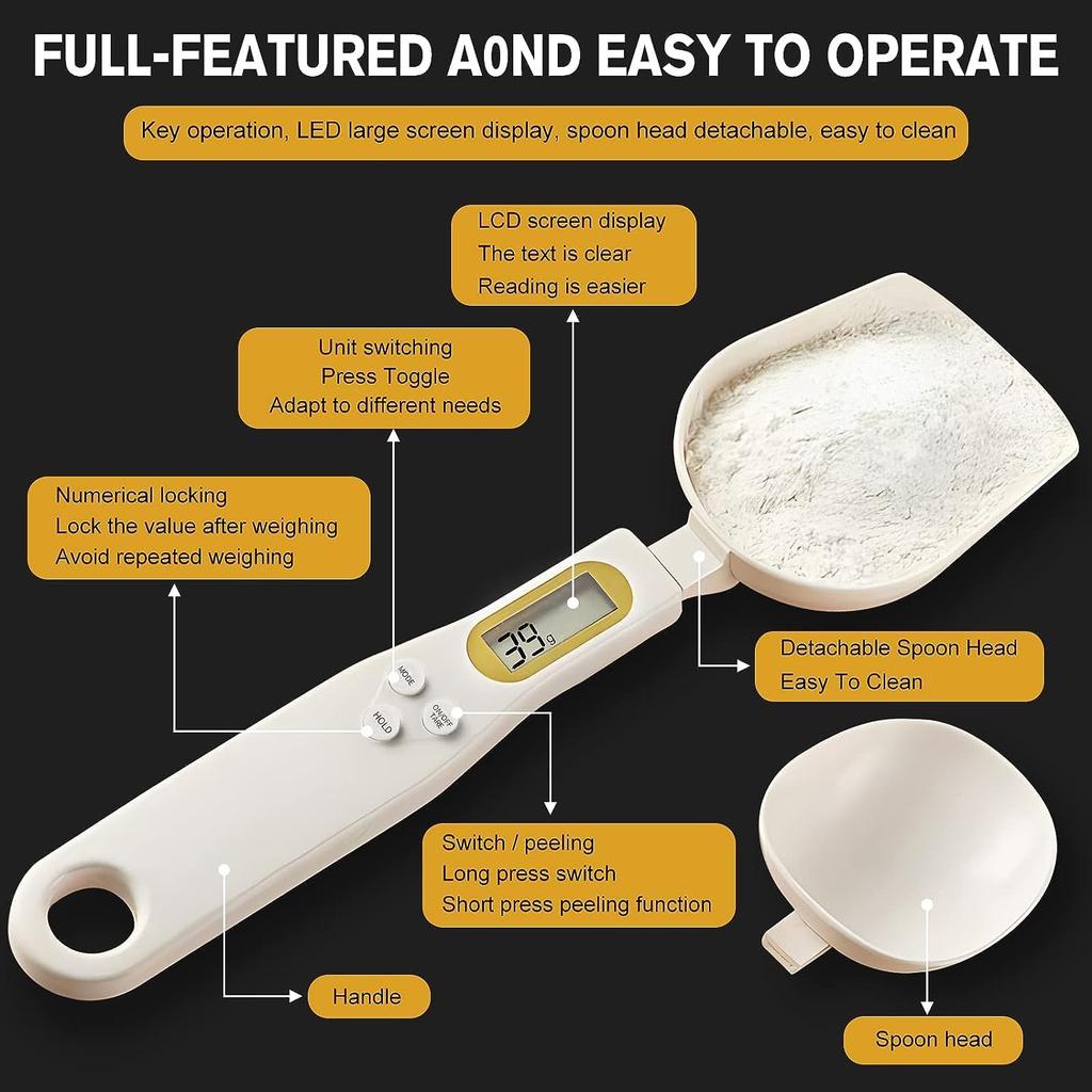 Electronic Kitchen Scale Measuring Spoon with LCD Display Screen Suitable for Food Spice Scale Display Screen Kitchen Scale