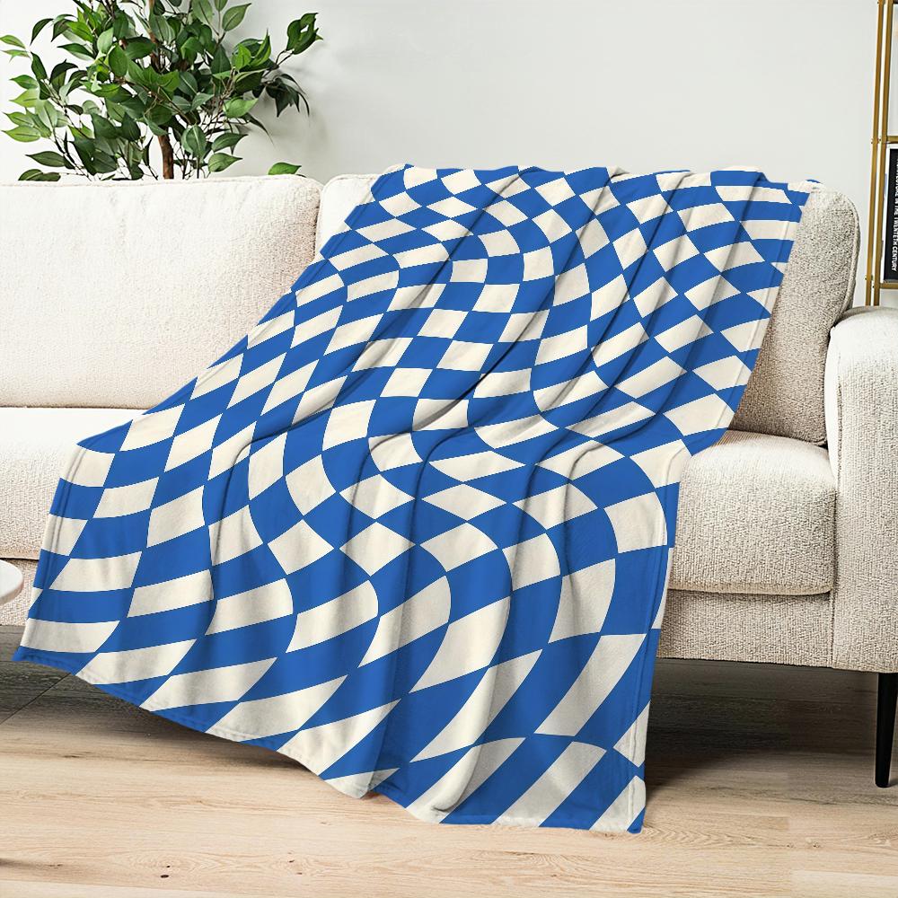 Mode Verdrehte Blöcke weiß blau Orange Flanell warm Komfort weiche Plüschdecke für Sofa Wohnzimmer Büro Schlafzimmer Reise Geschenk