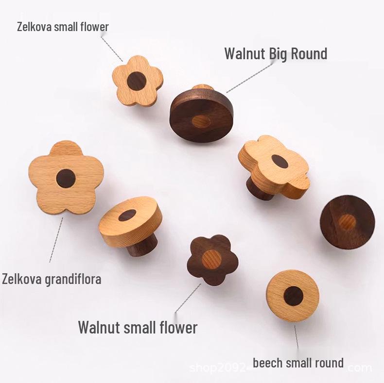 Minimalist Beech Wood Cabinet and Wardrobe Handle Walnut Small Round