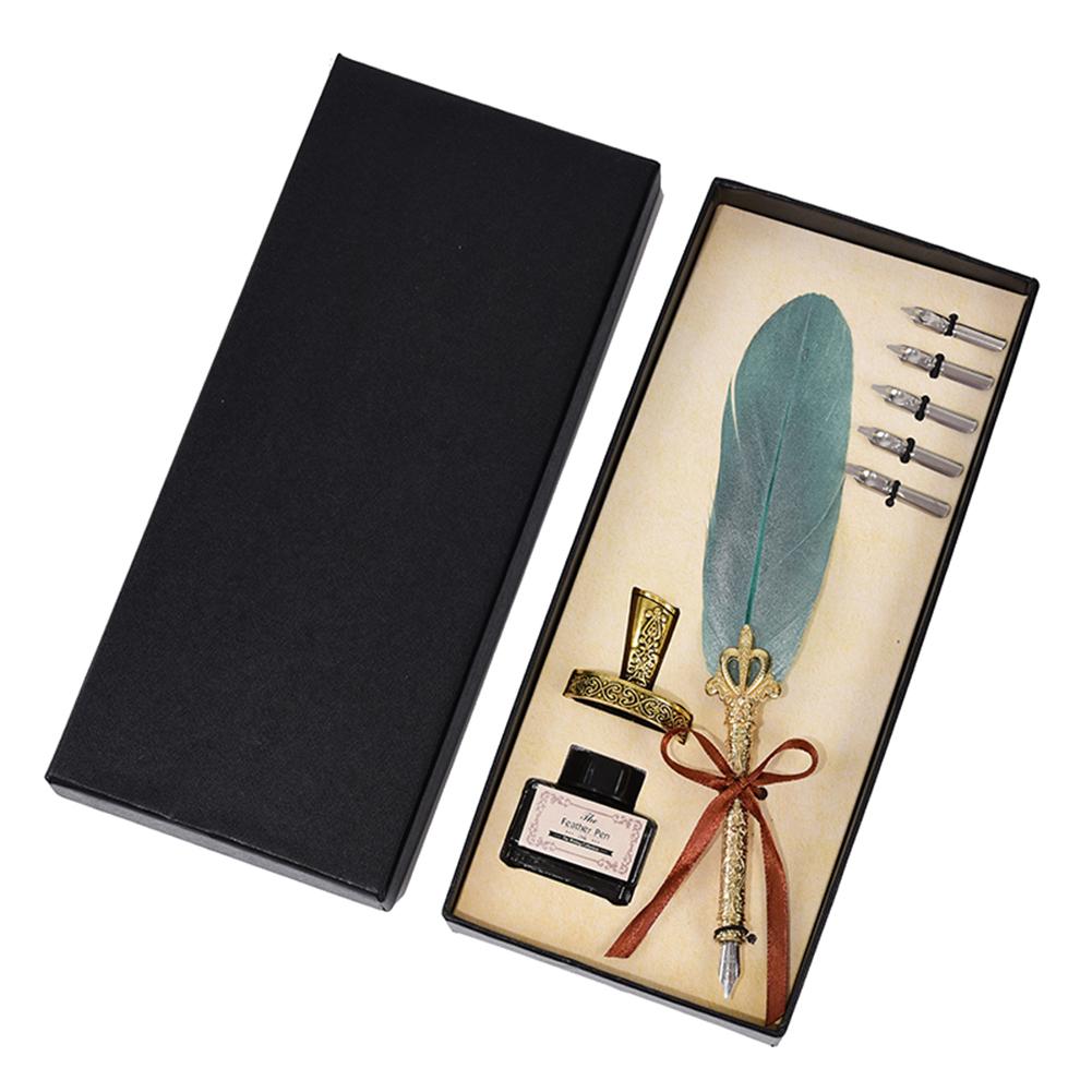 Federkiel mit Federn Kalligraphie Retro-Griff für Mode Stift 2/5 Feder Schreibfeder Tinte Kreatives Schreiben Klassische Geschenkbox Vintage