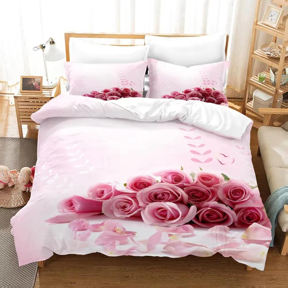 

3D King Size Comforter Cover Set 3/4pcs Wedding Duvet Red Rose Lily Romantic Love Bedding EU single(135x200cm)