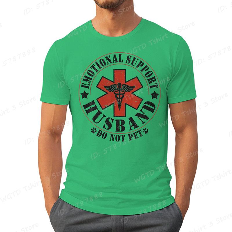 Emotional Support Husband Do Not Pet Print T-shirts Funny Mens Husband T-Shirt Summer Casual Short Sleeve Tops Men's Clothing