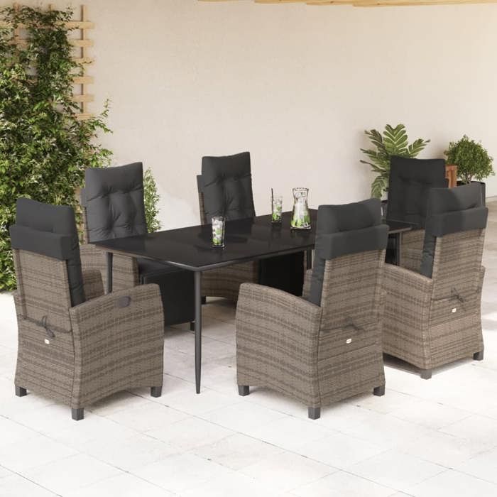 VidaXL Ensemble à Manger de Jardin avec Coussins 7 pcs, Table et Chaises avec Dossier et Repose-pied Réglables, 3212993