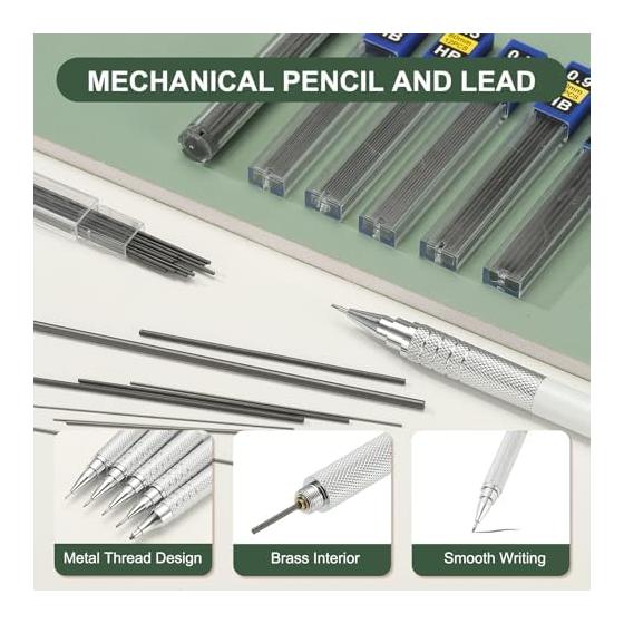 PATIKIL 2pcs 1.3mm Mechanical Pencils, Automatic Metal Holder Drafting Sketch Woodworking Pencils, White, Wear-Resistant, Sturdy, Waterproof,
