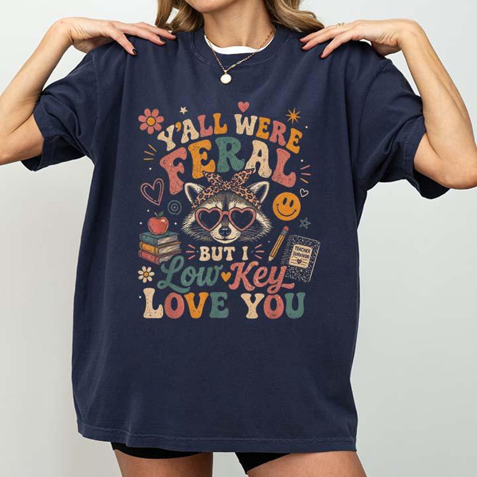 Y all were Feral But I Low Key Love You Raccoon Iced Coffee T-Shirt M