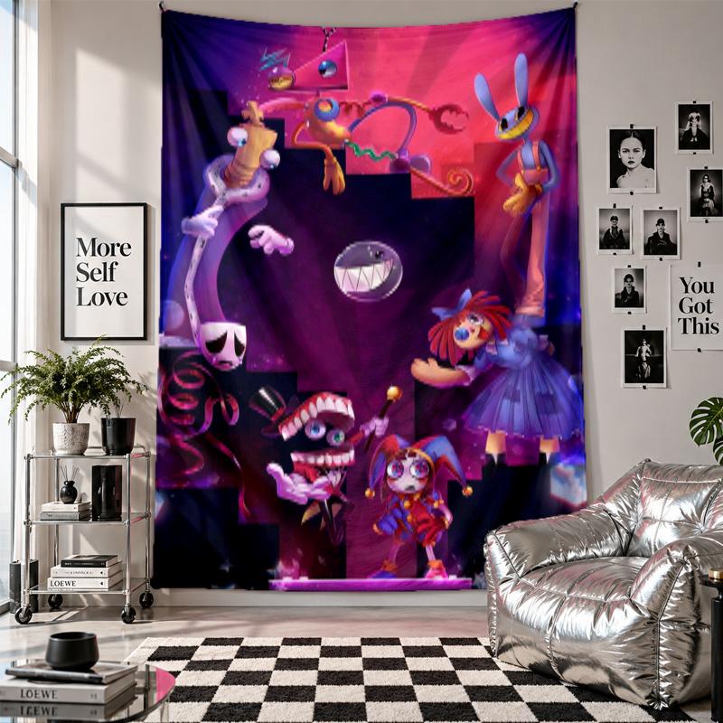 Arazzo da PareteThe Amazing Digital Circus Arte Tessuto da Appendere Copertura Decorativa di Sfondo per Decorazione della Stanza