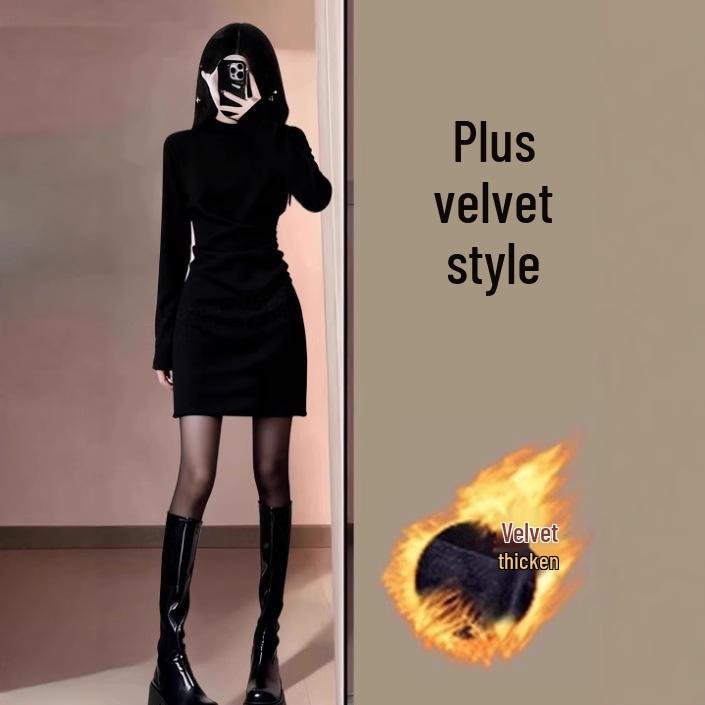 Women's Knitted Velvet Dress - Autumn/Winter, Thick, Luxurious, Short Skirt, Ideal as a Base Layer