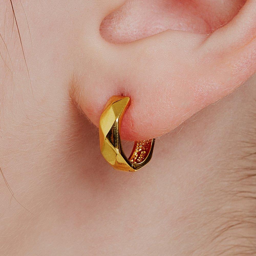 14kgf Bold Cutting One-Touch Ring Earrings (925 Silver) Cser0010 (Gift Wrapping)