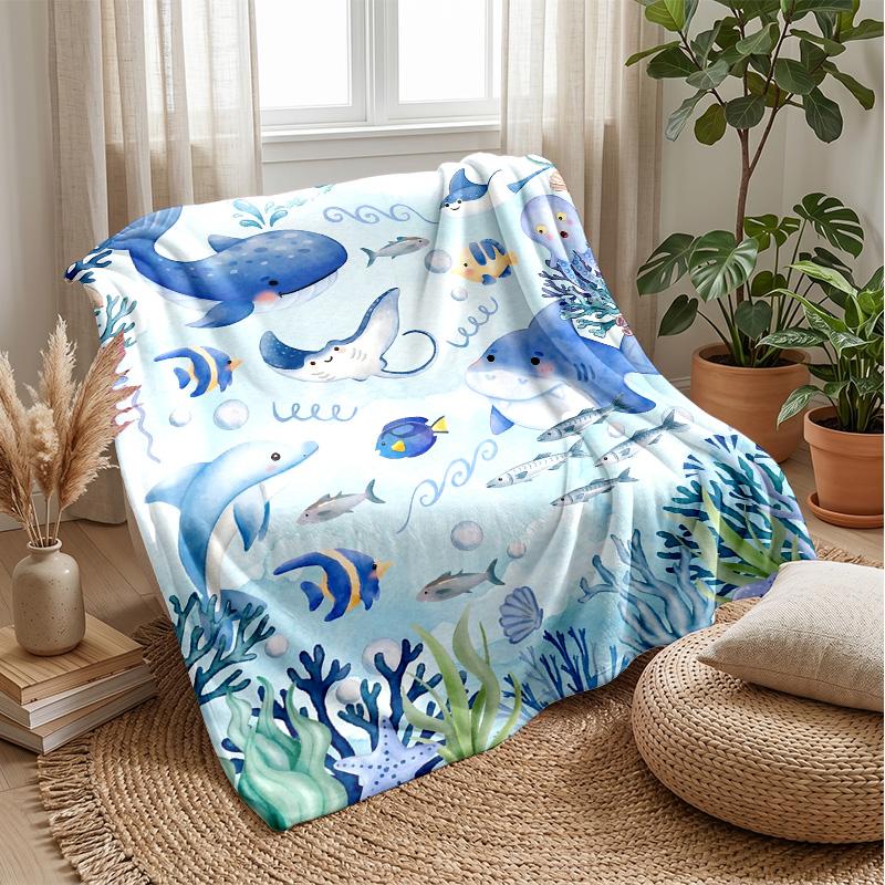 Ocean Life Adventure 53 Theme Blanket Lightweight Warm Flannel Blanket Decorative Throw Blanket for Home Decoration