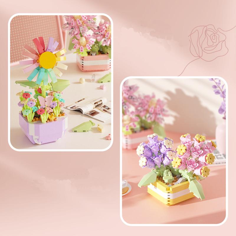 Netoxická věčná kytice Tulipán Květ Stavebnice 3D model Domácí dekorace Rostlina v květináči Montáž Moc kostky Valentýn Dětské dárky