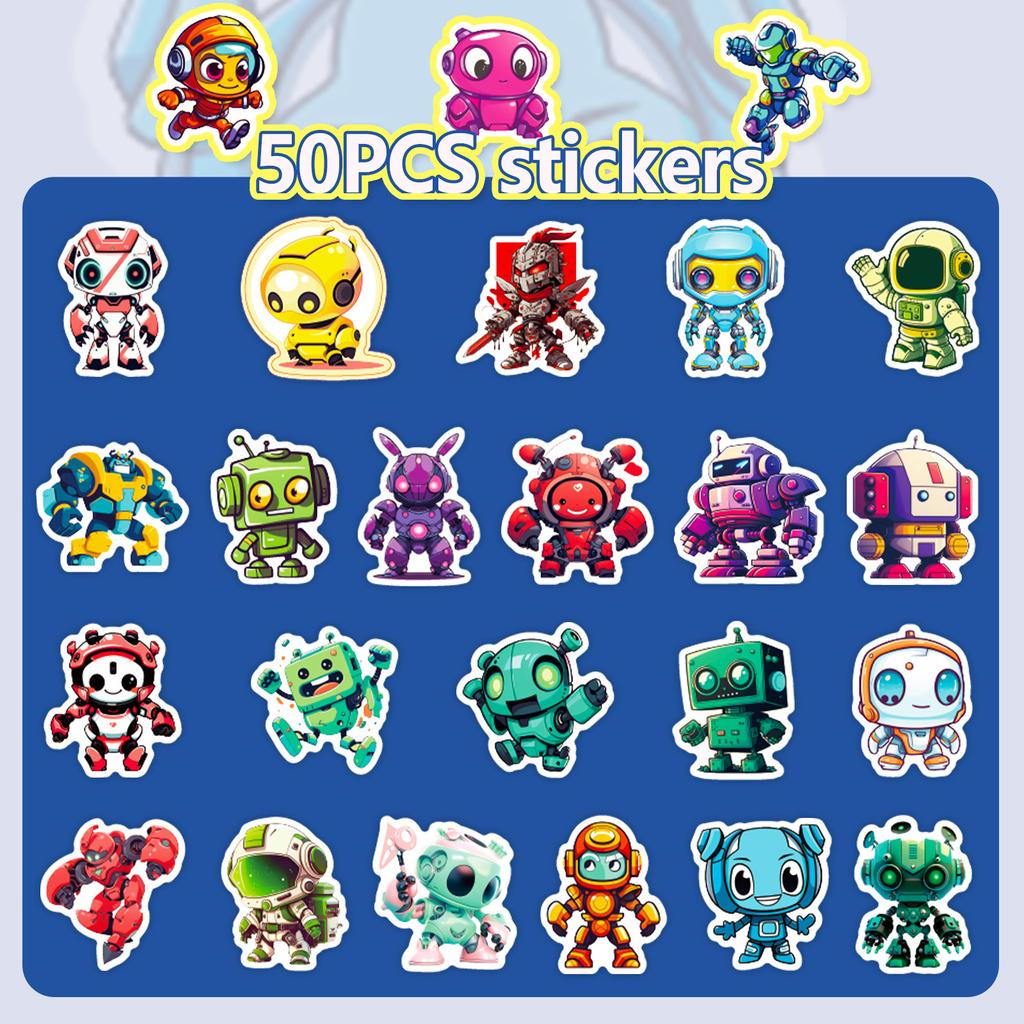 Pick Up The Leak! 50 Cartoon Charging Robot Stickers Creative Children Cartoon Robot Luggage