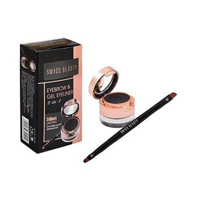 Swiss Beauty Wasserfester Augenbrauen- & Gel-Eyeliner 2 in 1 mit Pinsel | Wischfester Gel Eyeliner und Eyebrow Definer Pencil | Farbton: Schwarz, 7G