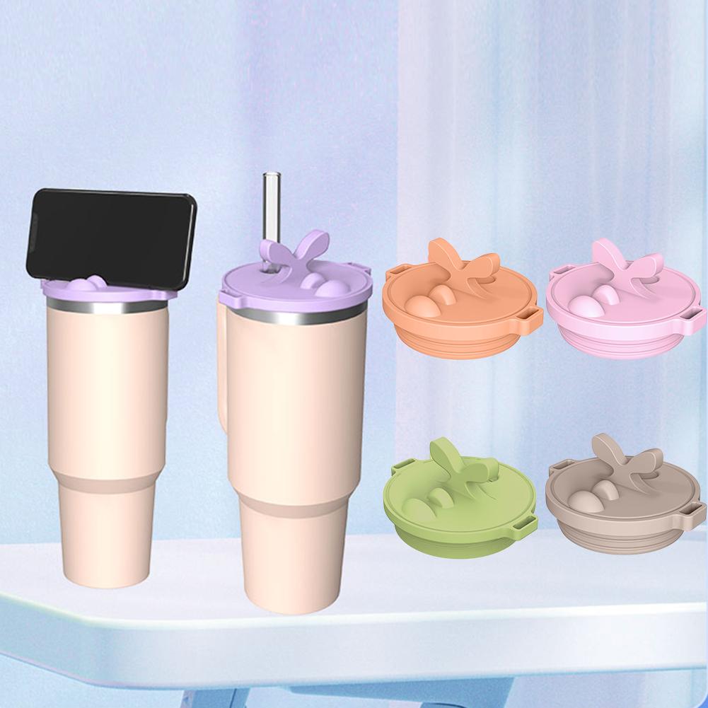 Silicone Water Bottle Leak-Proof Lid with Cell Phone Stand Tumbler Lid Reusable Tumbler Cover for Stanley 40oz Accessories