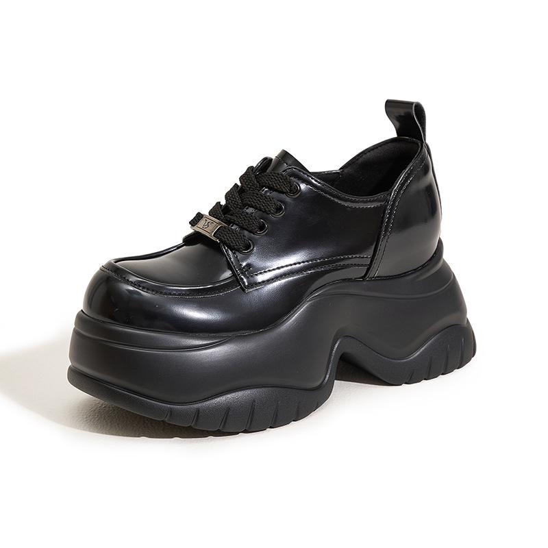 Women's Black Platform Loafers - Spring 2025 Collection: Fashionable, Height-Boosting, Chunky, Versatile British Style Leather Shoes