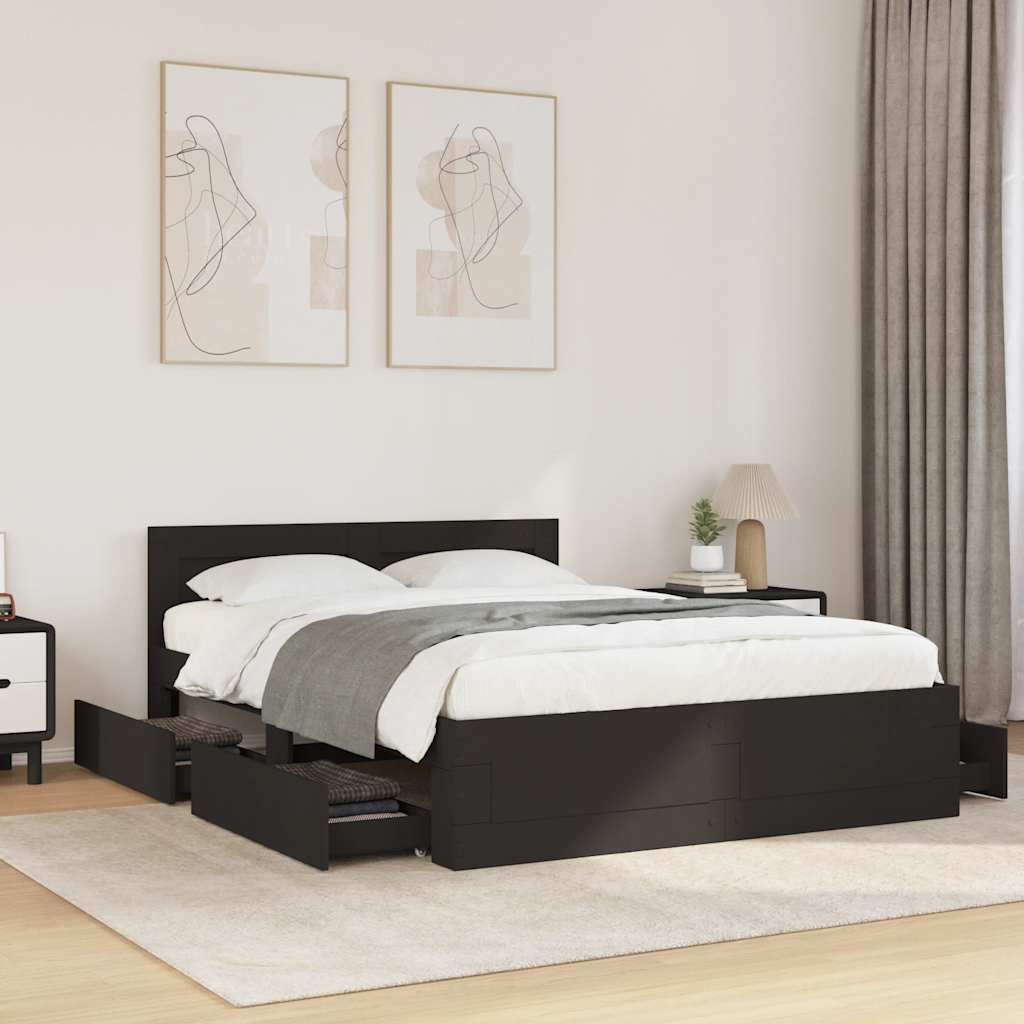 Bed Frame with Headboard Without Mattress Black 140x200 Cm