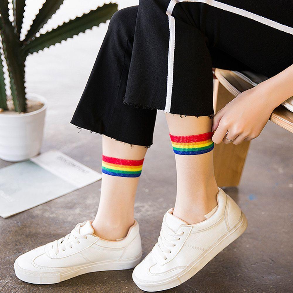 Christmas Summer Glass Silk Transparent Harajuku Women Socks Short Socks Rainbow Ankle Socks