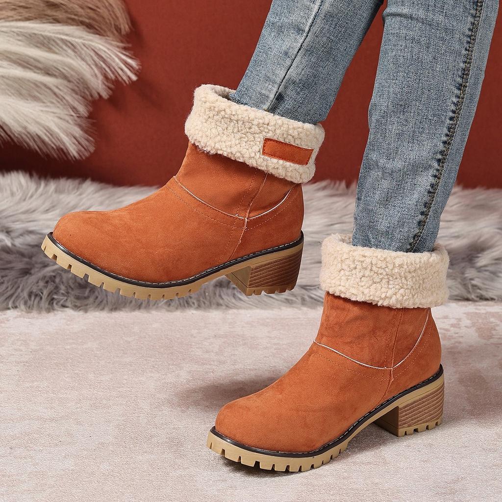 Winter New Thick-heeled Fleece Thickened Snow Boots for Women Plus-size Warm Boots Cotton Shoes for Women