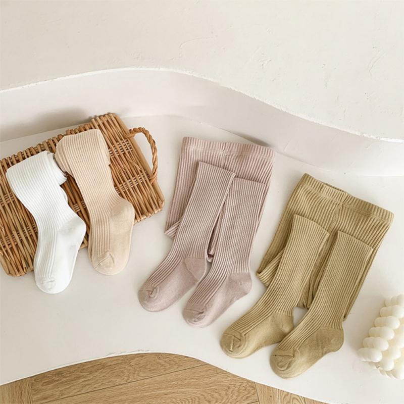 Girls' Pantyhose Children's Leggings Solid Color Vertical Striped Kids Pantyhose