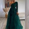 Suer Women's Slim Fit Fishtail Dress Dress Mesh Bead Trendy Slant Shoulder Long Sleeve Dress