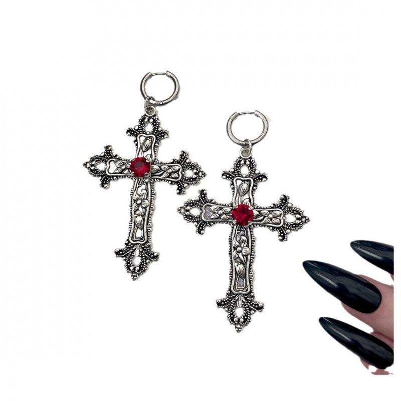 Large Silver Gothic Cross Earrings for Witchcraft and Vampire Style