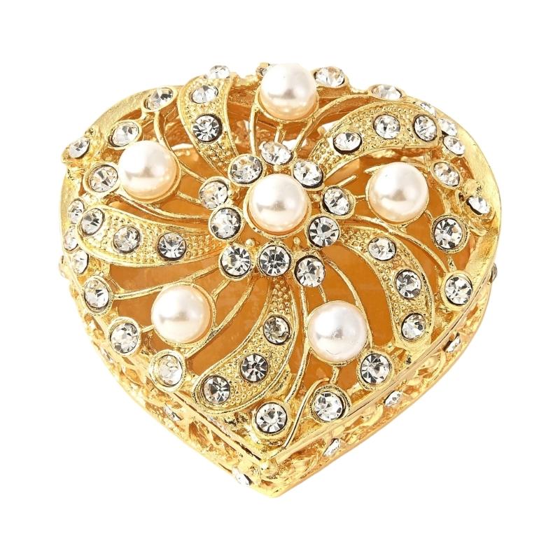 Elegant European Styles Heart Shaped Jewelry Box With Diamonds And Pearls Accent For Rings Earrings Necklaces