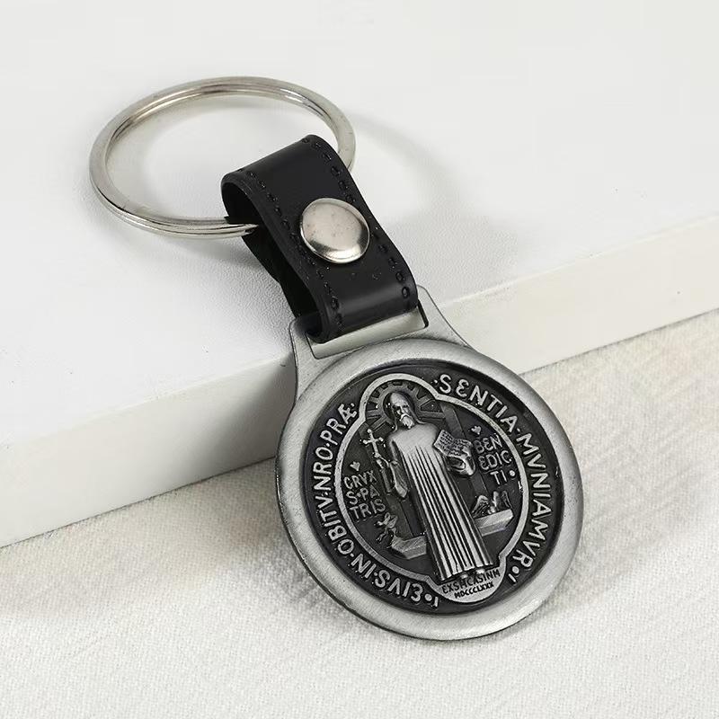 St Benedict PU Leather Keychain Religious Pendant Keyring Lightweight for Personal Accessory Church Event Gift