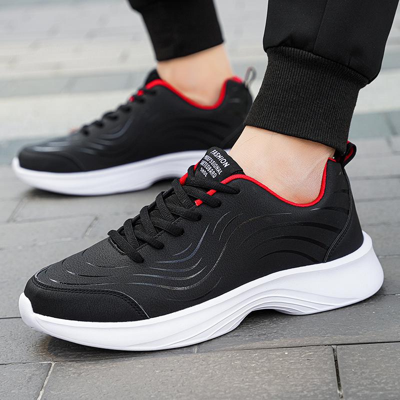 Spring black leather sneakers casual running sneakers