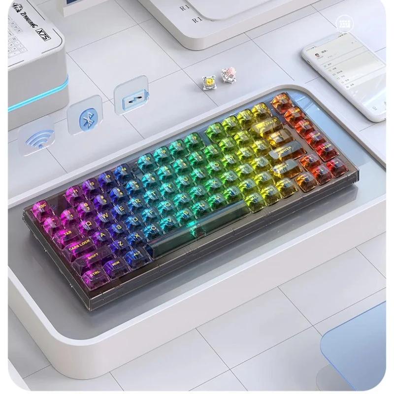 Transparent Mechanical Keyboard Customized Wired RGB Hot Pluggable Glass Axis Gaming Esports Keyboard High Penetration Key Cap