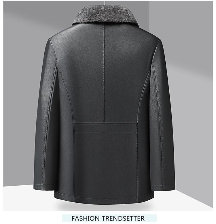 Men's Plus Size Fur Collar Leather Jacket - Warm Winter Outerwear for Middle-Aged Dads