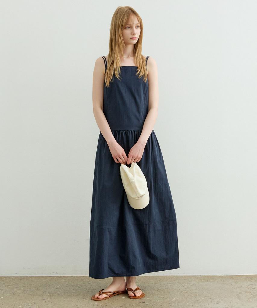 Artid Minimal Shirred Sleeveless Dress_Navy