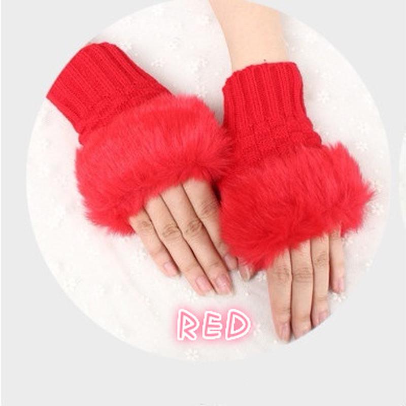 

1Pair Faux Rabbit Fur Knitted Fingerless Mittens Wrist Gloves,Plush thickened knitted gloves with exposed touch screen gloves красный