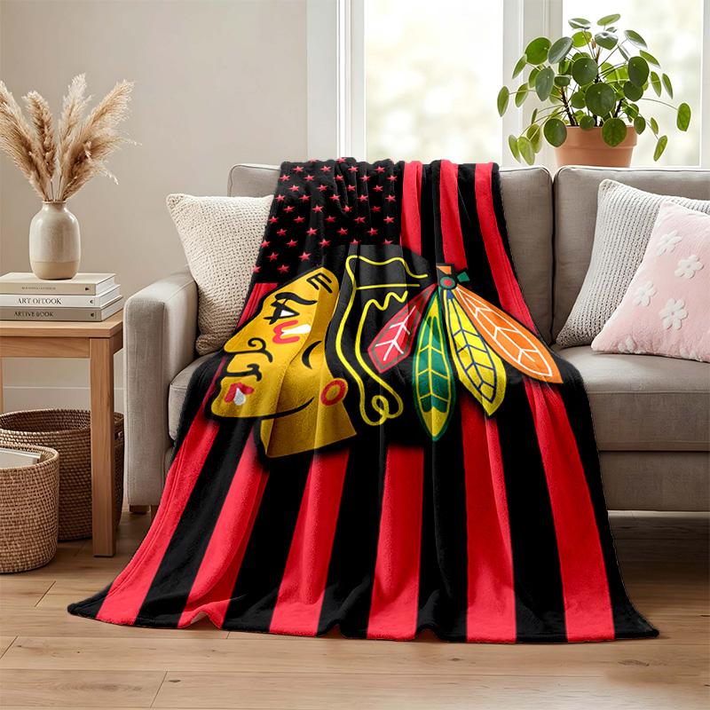Chicago Blackhawks Blanket Flannel Blanket Soft Cozy Plush Throw for Sofa Bed Lightweight Home Decoration