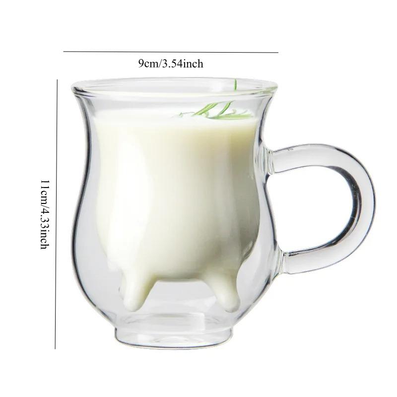Yaratıcı Inek Çift Katmanlı Cam Kremalı Fincan 250 ml Güzel süt sürahisi Suyu Çay Kahve Fincanı Şeffaf Cam Kupa süt köpürtücü Sürahi