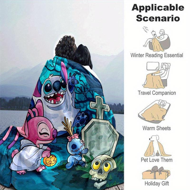 1 Stück Stitch-Druckdecke - Weiche Ganzjahresdecke für Wohnzimmer, Schlafzimmer, Personalisierbares Geschenk mit entzückendem Cartoon-Design