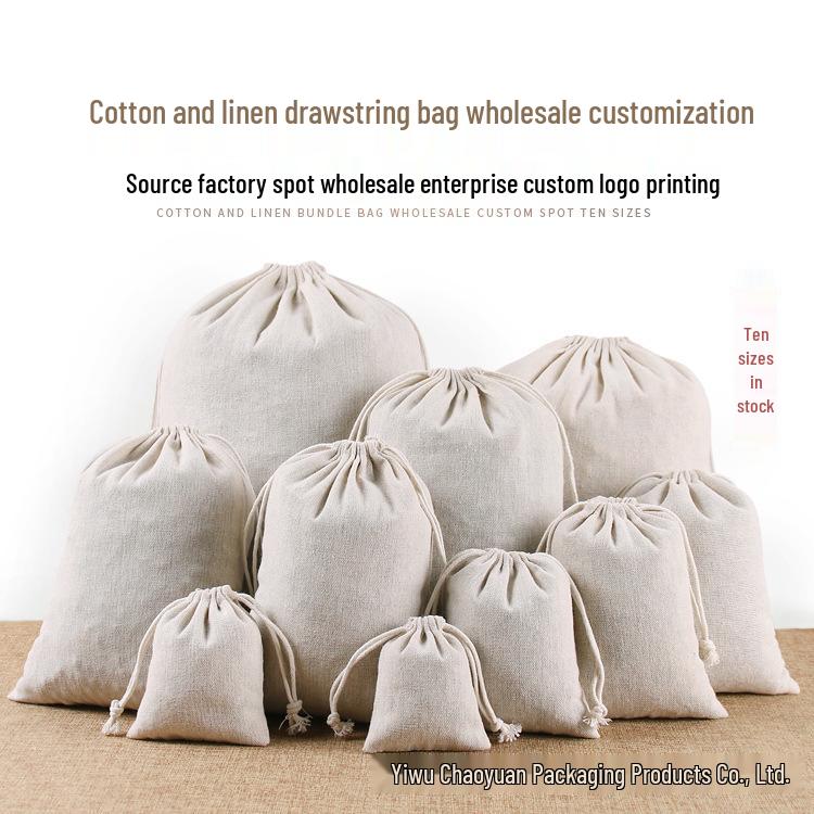 Handmade White Cotton Linen Drawstring Jewelry Bag