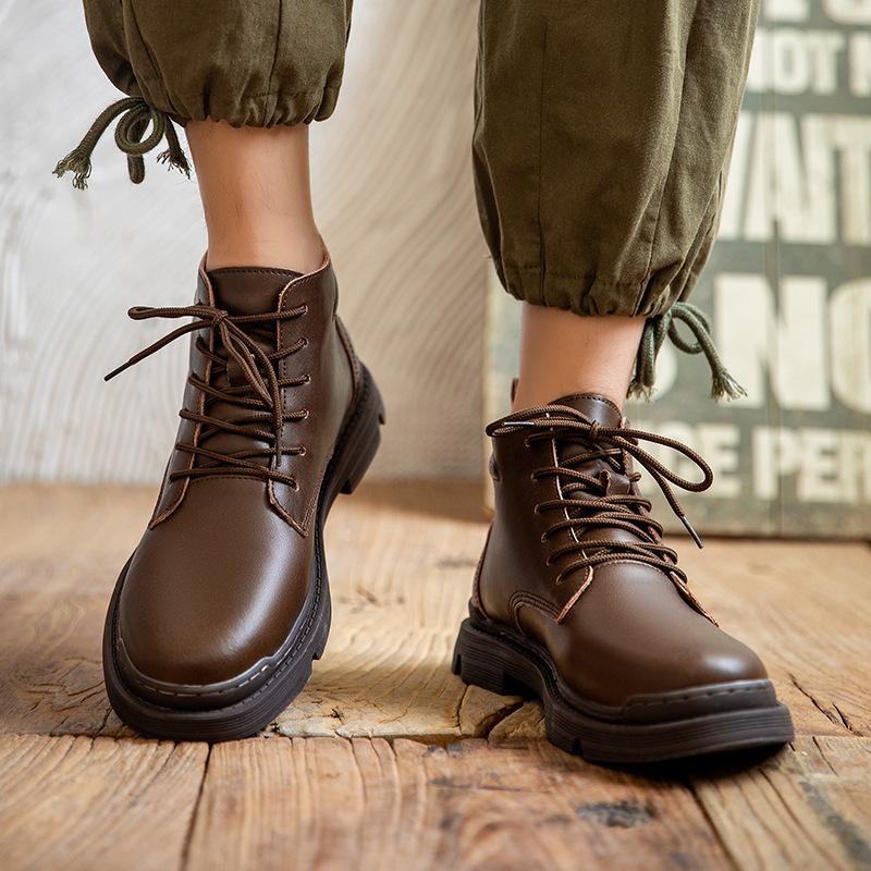 Fashion Men s high street style autumn casual men s mid top cowhide American workwear shoes high top leather shoes snow boots 38 6939₽