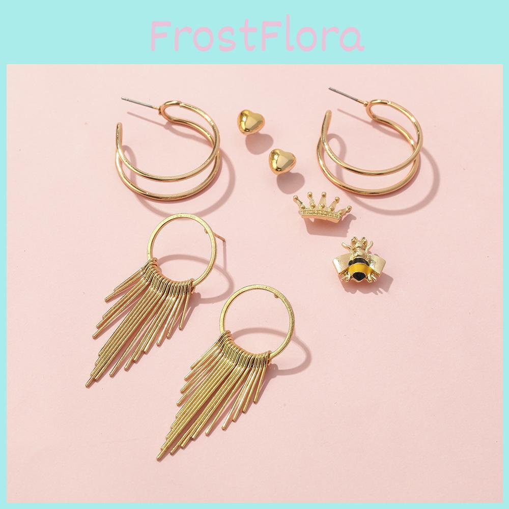 Chic Alloy Half Circle Crown Bee Heart Stud Earrings Ideal For Birthdays More And