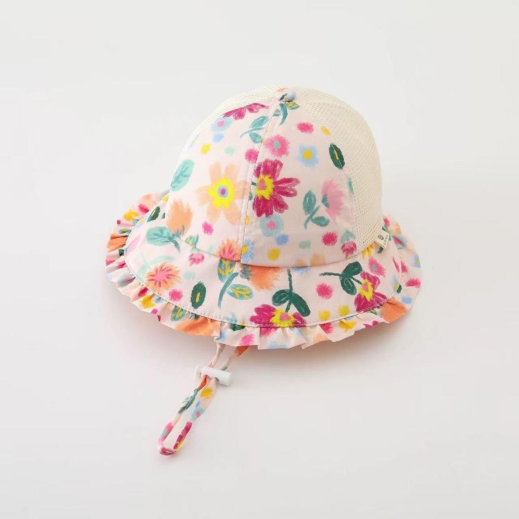 Baby Girl Floral Mesh Sun Hat - Breathable Summer Protection