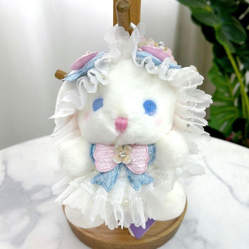 Princess Pearl Dress Plush Rabbit Keychain Cartoon Drooping Ear Rabbit Pendant  Backpack Decor
