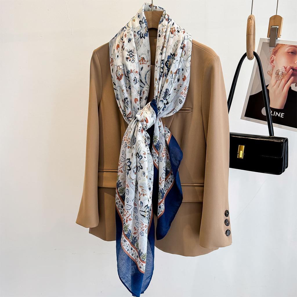 130*130Cm Large Shawl Beach Wraps Women Luxury Floral Printed Square Scarf Fashion Imitation Silk Scarves Bandanas Elegant Hijab