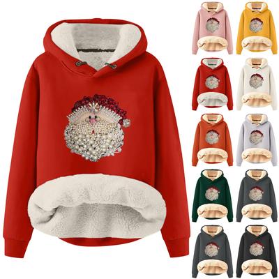 Damenmode Kapuzenpullover Weihnachten bedruckt Gepolstert Verdickt Warm Lockerer Pullover