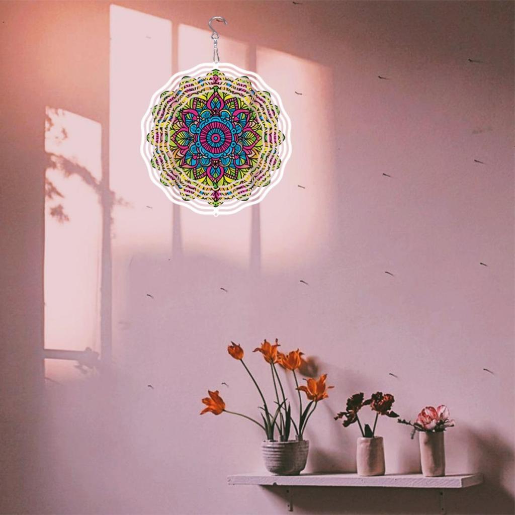 2D Mandala Wind Chime Rotating Art Ornament for Garden Yard and Home Decoration Outdoor Hanging Decor Indoor Meditation Space