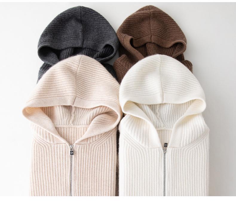 Damen Pullover mit halbem Reißverschluss aus geripptem Kaschmir - Herbst/Winter Lockere Passform mit lässigem Revers