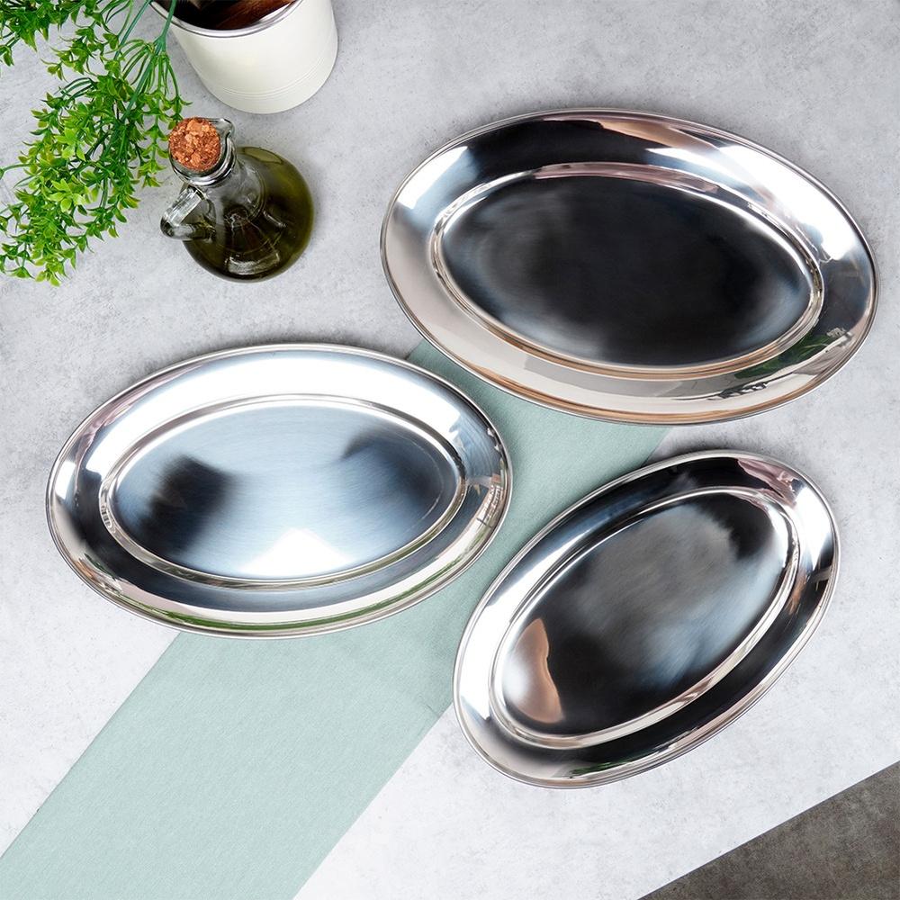 3x Steel Serving Tray, Platter, Dish Platter, Snack Platter