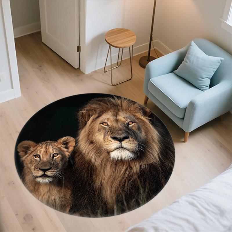 Black Lion pattern round rug,Carpet Rug for Living Room Bedroom Sofa Playroom Decor,Non-slip Floor Mat,Holiday Gifts and Birthday Gifts