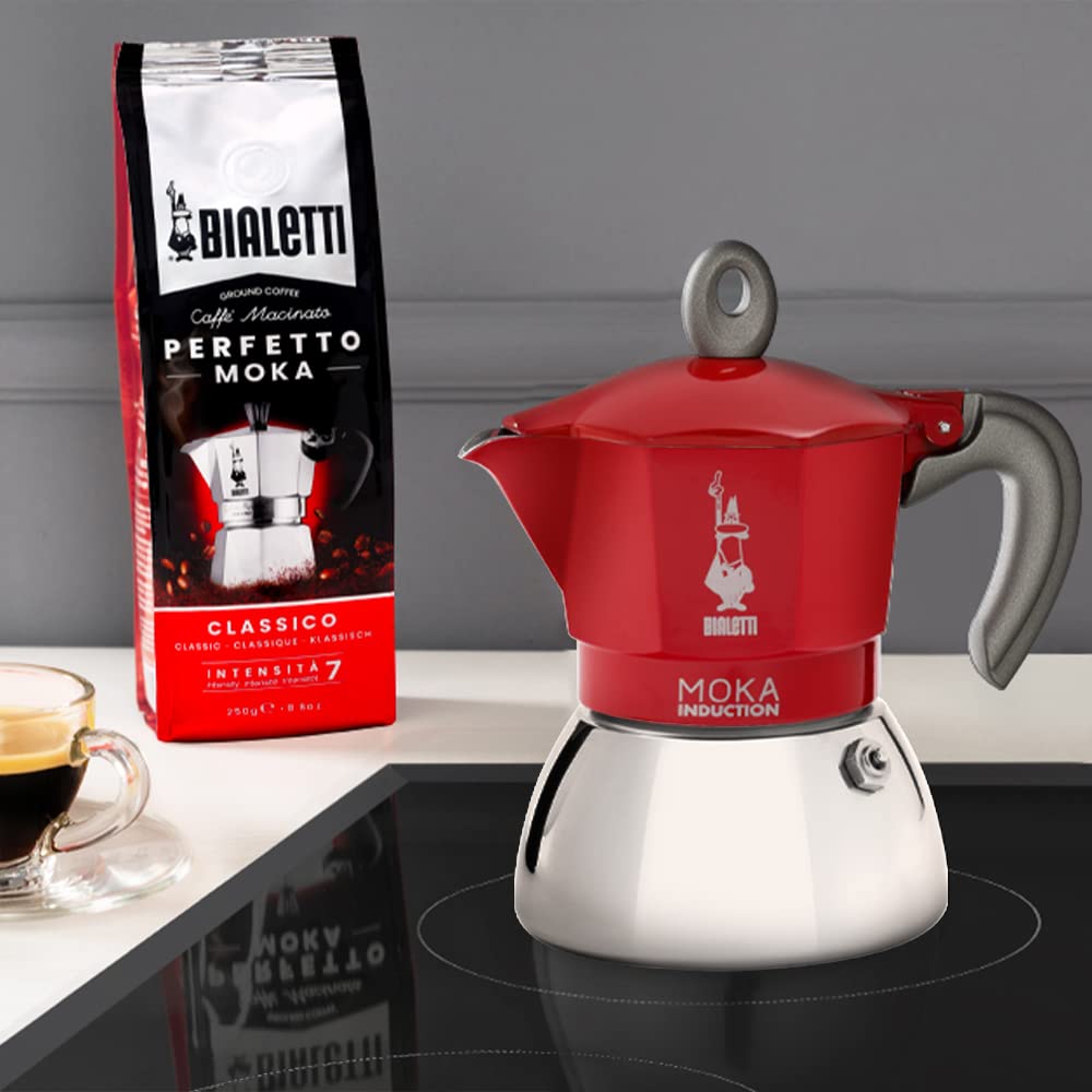 Bialetti Moka Induction Coffee Maker (Red, 6-cup capacity, induction compatible, stovetop