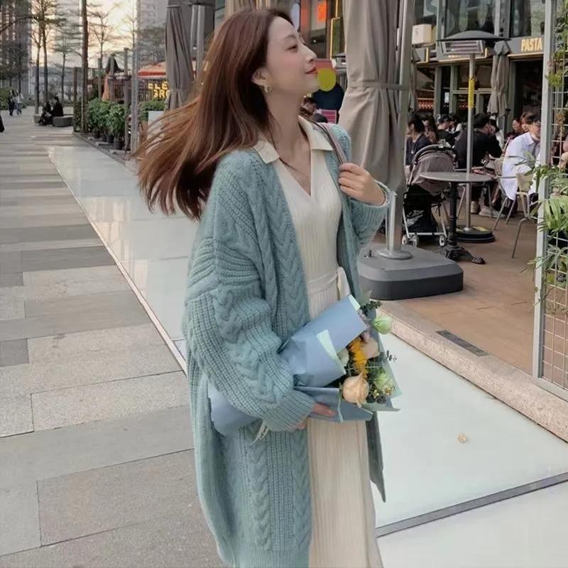 

Женский корейский повседневный длинный свитер, кардиган, офисный женский мягкий удобный однотонный свободный трикотаж с длинными рукавами и рукавами «летучая мышь» S светло-синий