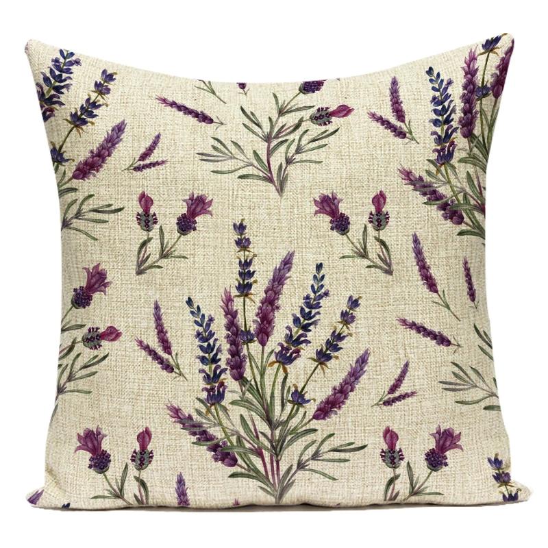 Decorative Throw Pillows Case Purple Plant Flower Lavender Polyester Pillow Cushion Cover For Living Room Sofa Car Home Decor