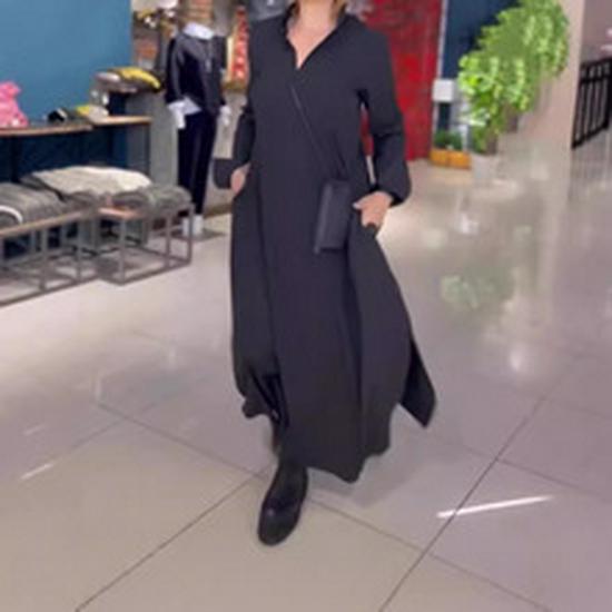 2024 V-Ausschnitt Einfarbiges Knopfkleid: Bequeme, lässige europäische & amerikanische Damenmode