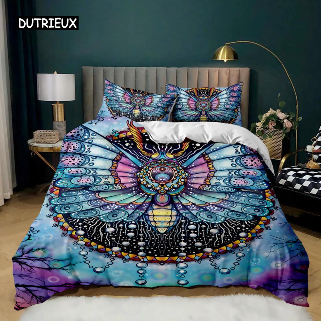 Insekten Bettbezug Set Vintage Alter Hintergrund mit Libelle Bettwäsche Set Kissenbezug Doppel Queen King Size Polyester Steppdeckenbezug